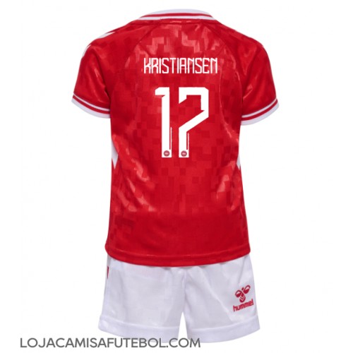 Camisa de Futebol Dinamarca Victor Kristiansen #17 Equipamento Principal Infantil Europeu 2024 Manga Curta (+ Calças curtas)